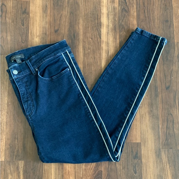 ANN TAYLOR Jeans Skinny Size 12 Dark Wash Metallic Stripe - Picture 2 of 8